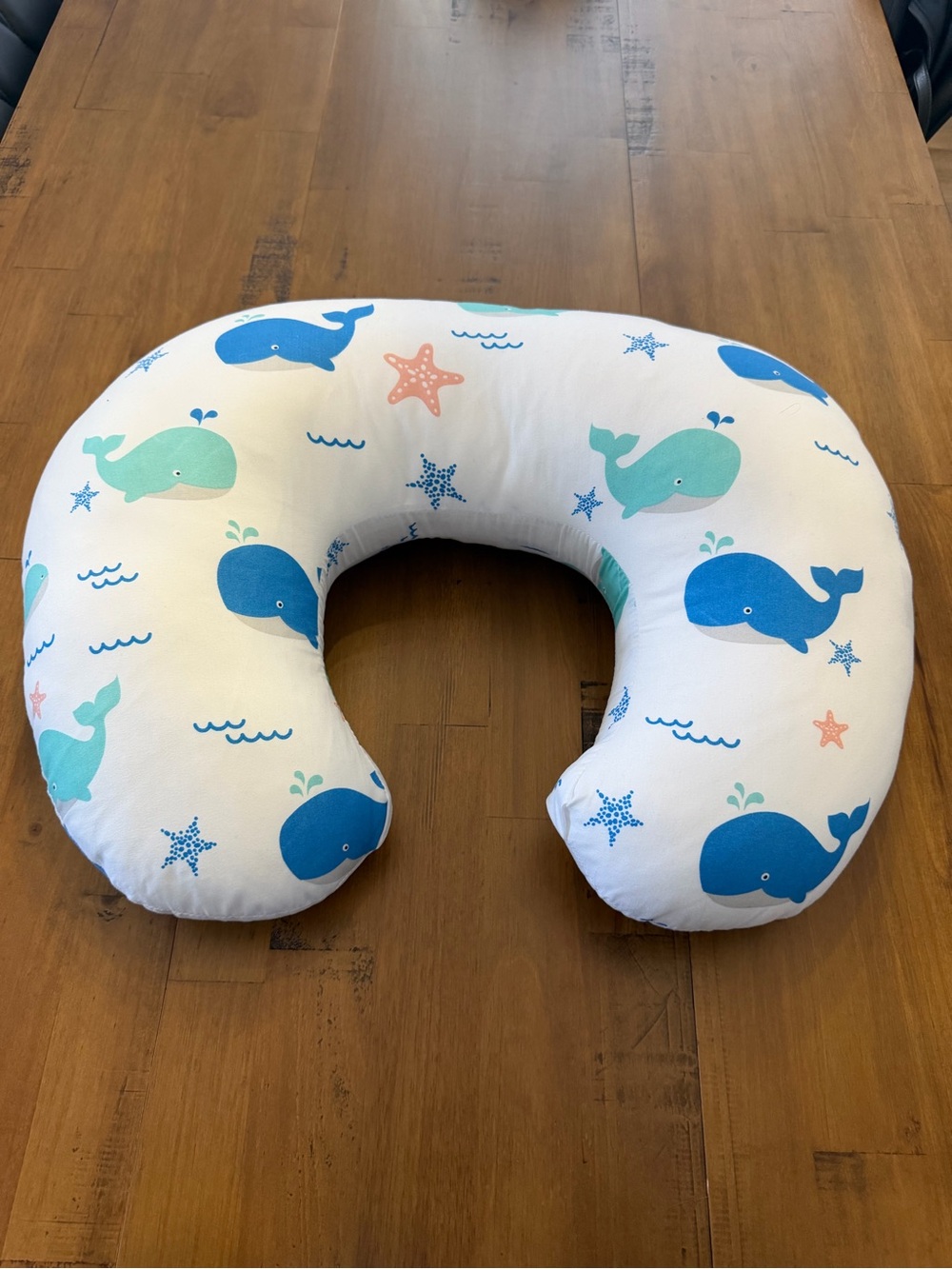 Nursing Pillow & Washable Cover – Blue Whale Print
